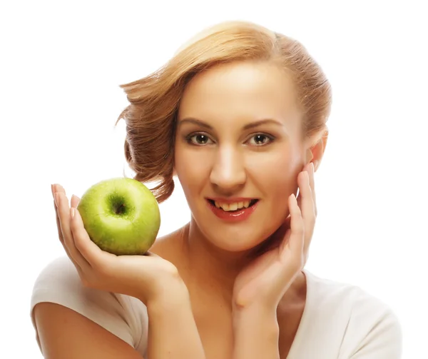 Woman holding green apple. — Stock Photo, Image