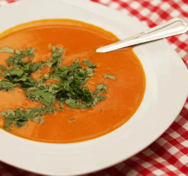 Pumpkin soup in white bowl — Stock Photo, Image