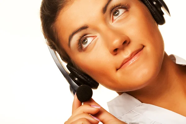 Call center smiling operator with phone headset — Stock Photo, Image