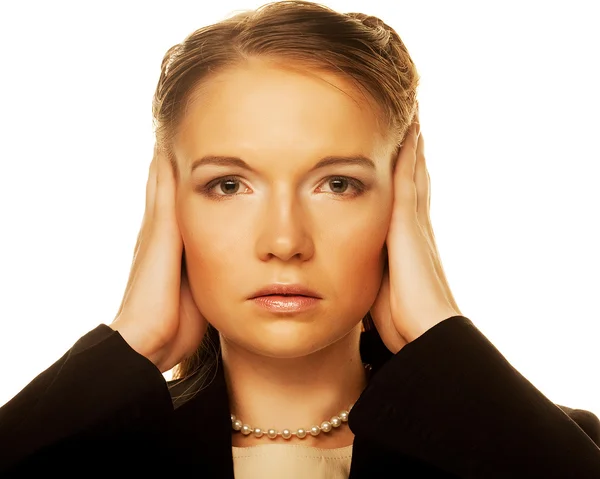 Young female covering her ears. — Stock Photo, Image