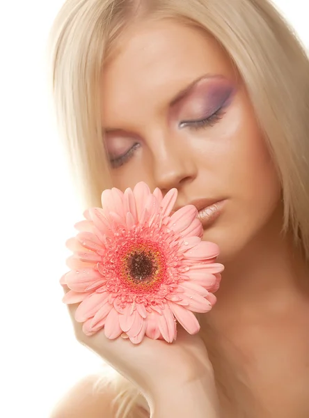 Beautiful young woman with gerber flower Royalty Free Stock Photos