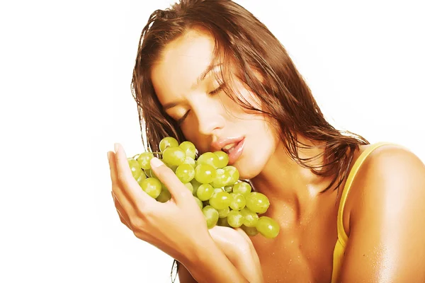 Woman with bunch of grapes — Stock Photo, Image