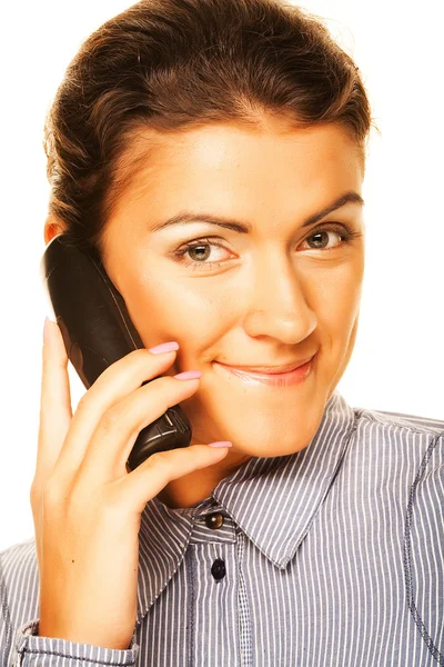 Portrait of smiling business woman phone talking — Stock Photo, Image