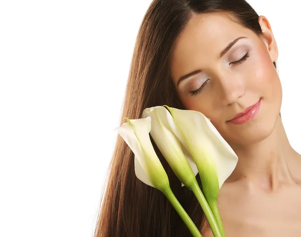 Bella donna con fiore di calla — Foto Stock