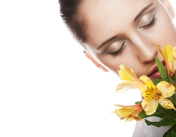 Woman with yellow flower — Stock Photo, Image