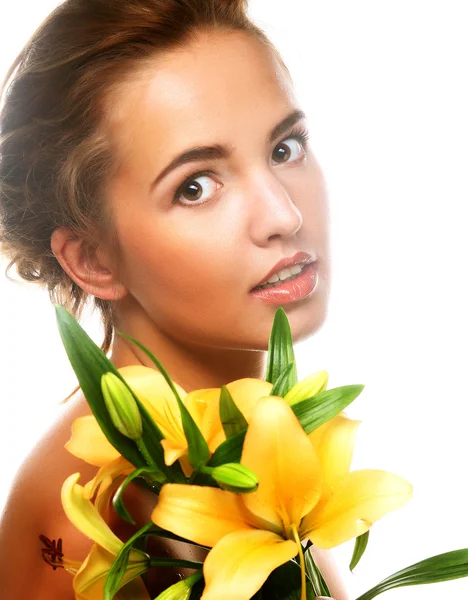 Young beautiful woman with flower — Stock Photo, Image