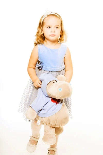 Menina adorável vestindo vestido azul — Fotografia de Stock