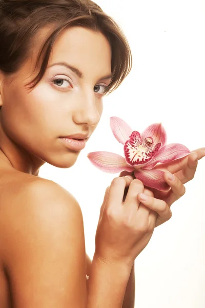 SPA happy woman with flower — Stock Photo, Image