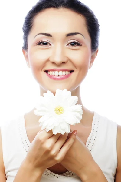 Young asian woman holding white gerber flower Stock Photo