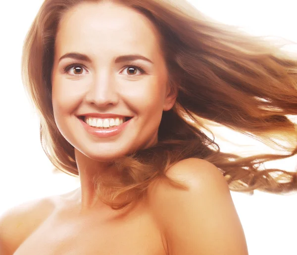 Sensual woman  with windswept flying blond hair. — Stock Photo, Image