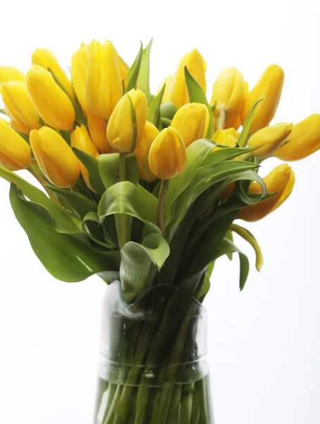 Bouquet de tulipes jaunes dans un vase — Photo