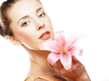 Lily çiçek onun elinde tutan kız