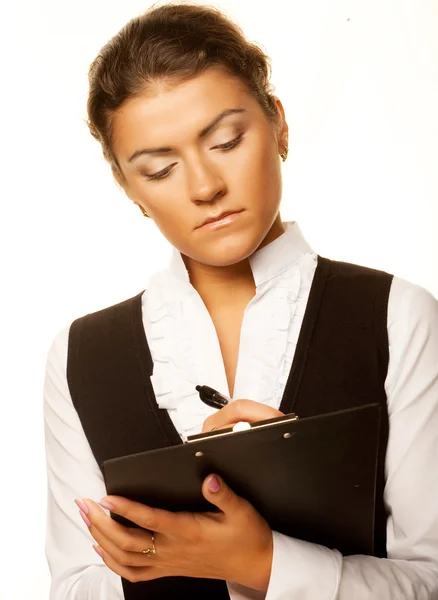 Business woman write on clipboard — Stock Photo, Image