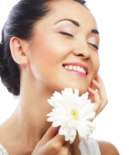 Frische Gesundheit asiatische Frau mit weißen Gerber — Stockfoto