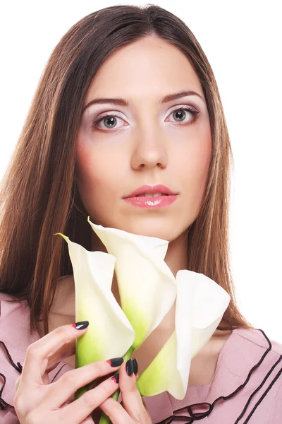 Hermosa mujer con flor de calla — Foto de Stock