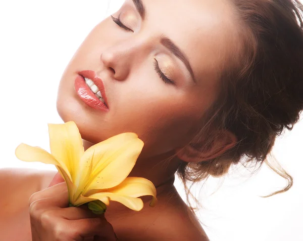 Young beautiful woman with flower — Stock Photo, Image