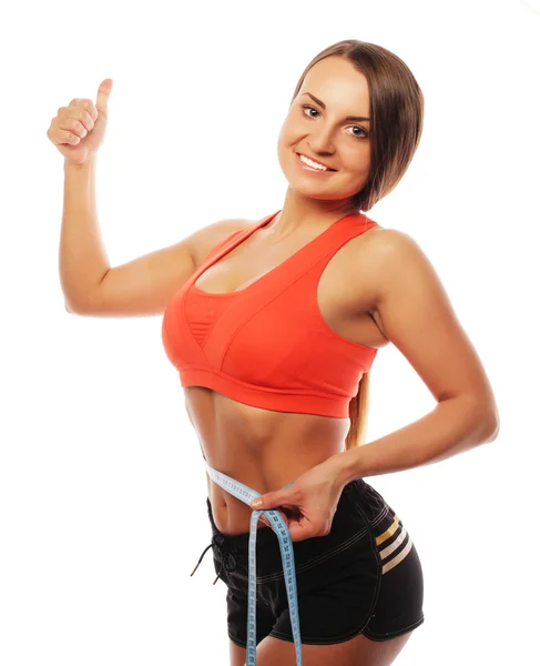 Woman measuring her waistline . Perfect Slim Body — Stock Photo, Image