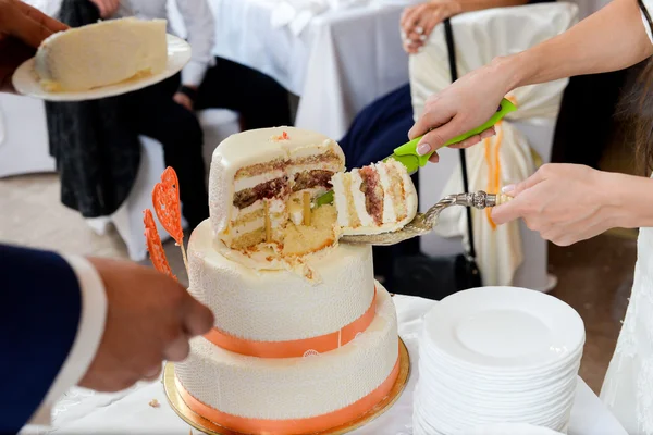 열매에서 결혼식 파티에서 손님에 대 한 웨딩 케이크 — 스톡 사진