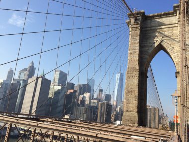 Brooklyn Köprüsü, Nyc, ABD görünümünden Manhattan.