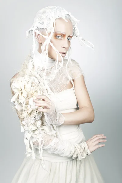 Fiatal gyönyörű divat modell a kreatív smink közeli portrait.halloween Stock Fotó