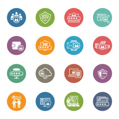 Düz tasarım koruma ve güvenlik Icons Set.