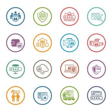Düz tasarım koruma ve güvenlik Icons Set.