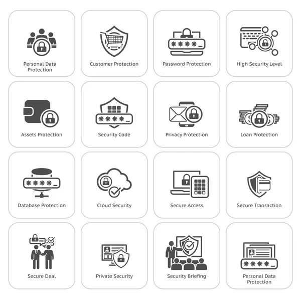 Conjunto de iconos de protección y seguridad de diseño plano . — Archivo Imágenes Vectoriales