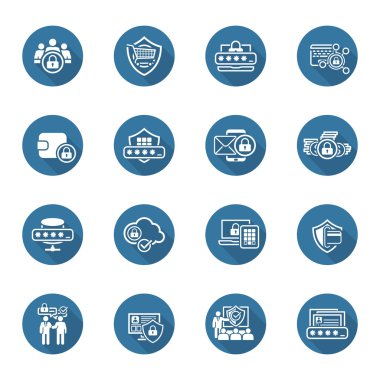 Düz tasarım koruma ve güvenlik Icons Set.