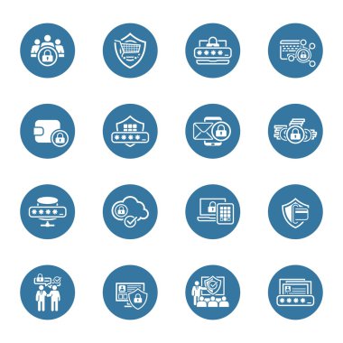 Düz tasarım koruma ve güvenlik Icons Set.