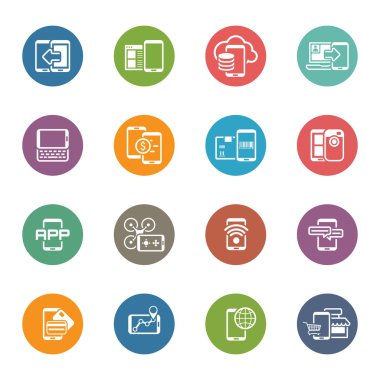 Düz tasarım hareket eden aygıt ve Hizmetleri Icons Set.