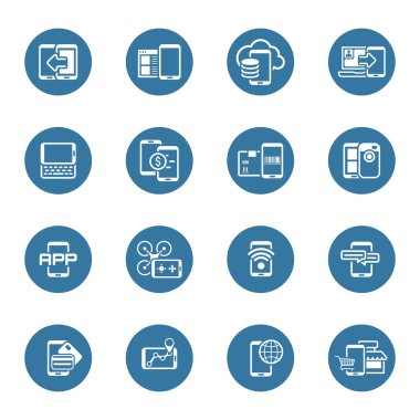 Düz tasarım hareket eden aygıt ve Hizmetleri Icons Set.