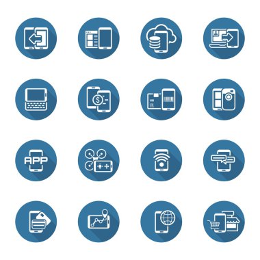 Düz tasarım hareket eden aygıt ve Hizmetleri Icons Set.