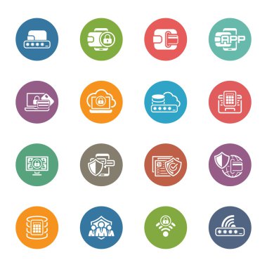Düz tasarım güvenlik ve koruma Icons Set.
