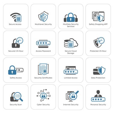 Düz tasarım güvenlik ve koruma Icons Set.
