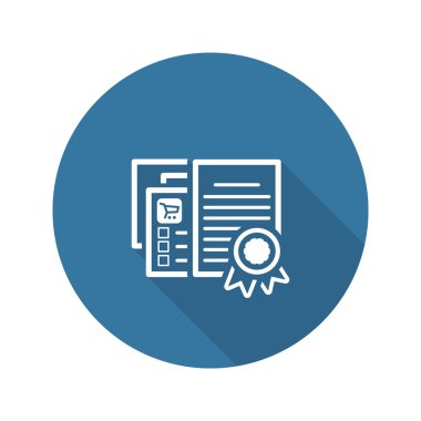 Sertifikalı Dükkanı simgesi. Düz tasarım.