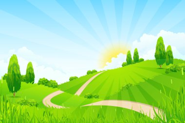 Yeşil manzara ağaçlar ve yol