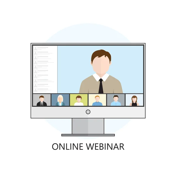 Design piatto colorato concetto di illustrazione vettoriale per webinar, su — Vettoriale Stock