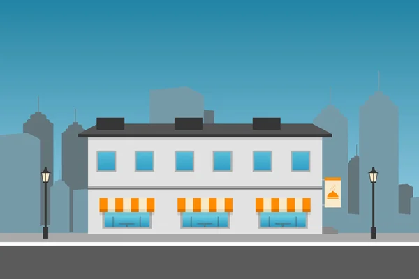 レストランの建物と街並み。フラットの図. — ストックベクタ
