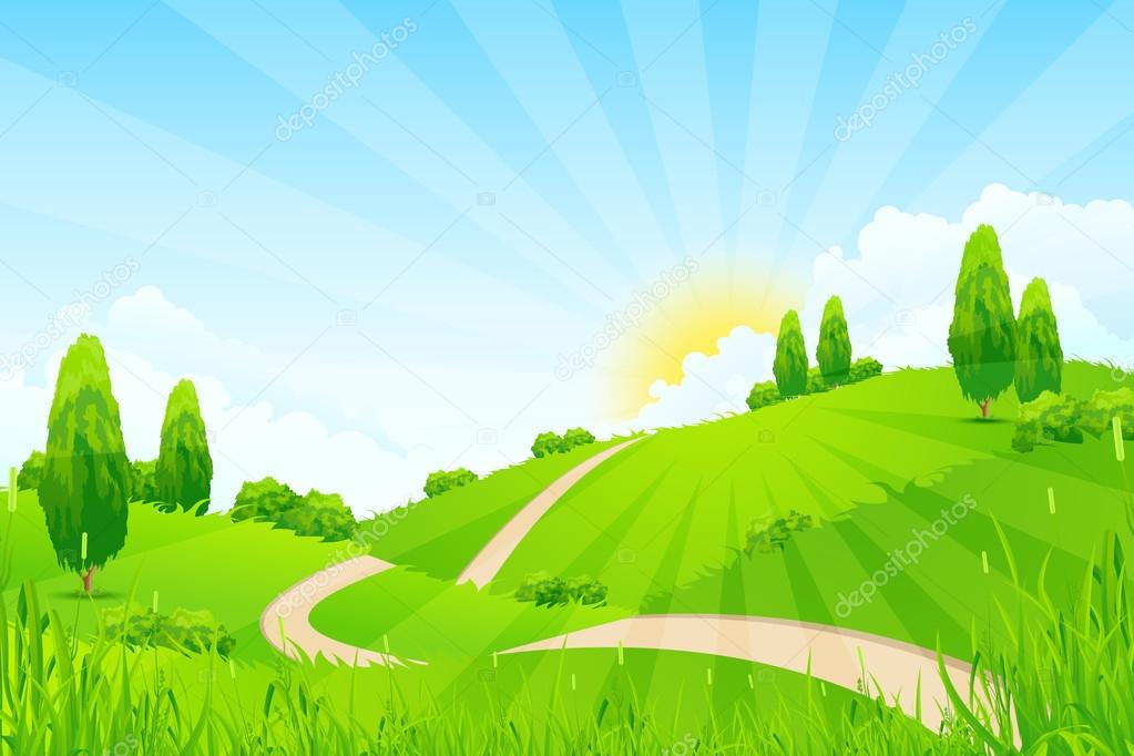 Green Landscape with Trees and Road
