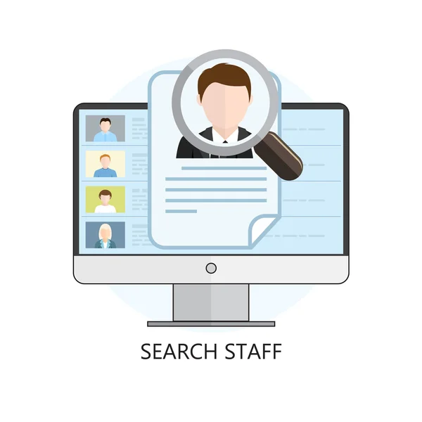 Search Staff Icon with Computer — Stock Vector