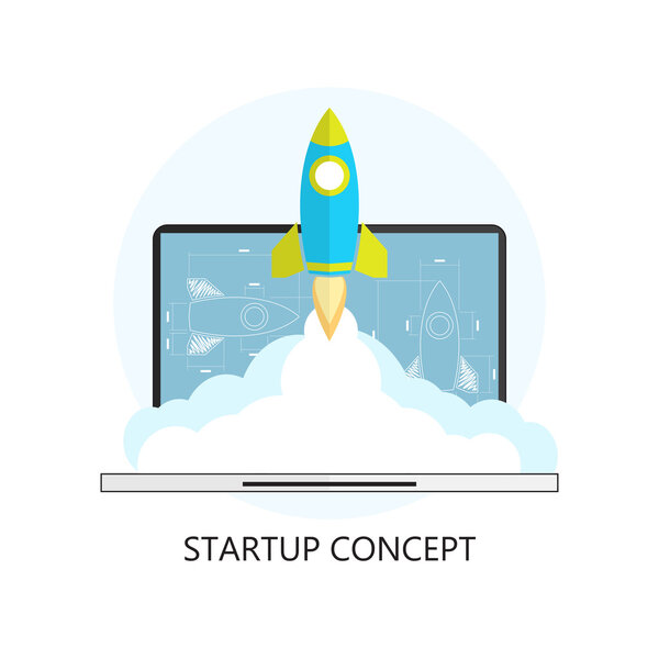 Значок плоской ракеты. Концепция запуска. Разработка проекта. Современный л
