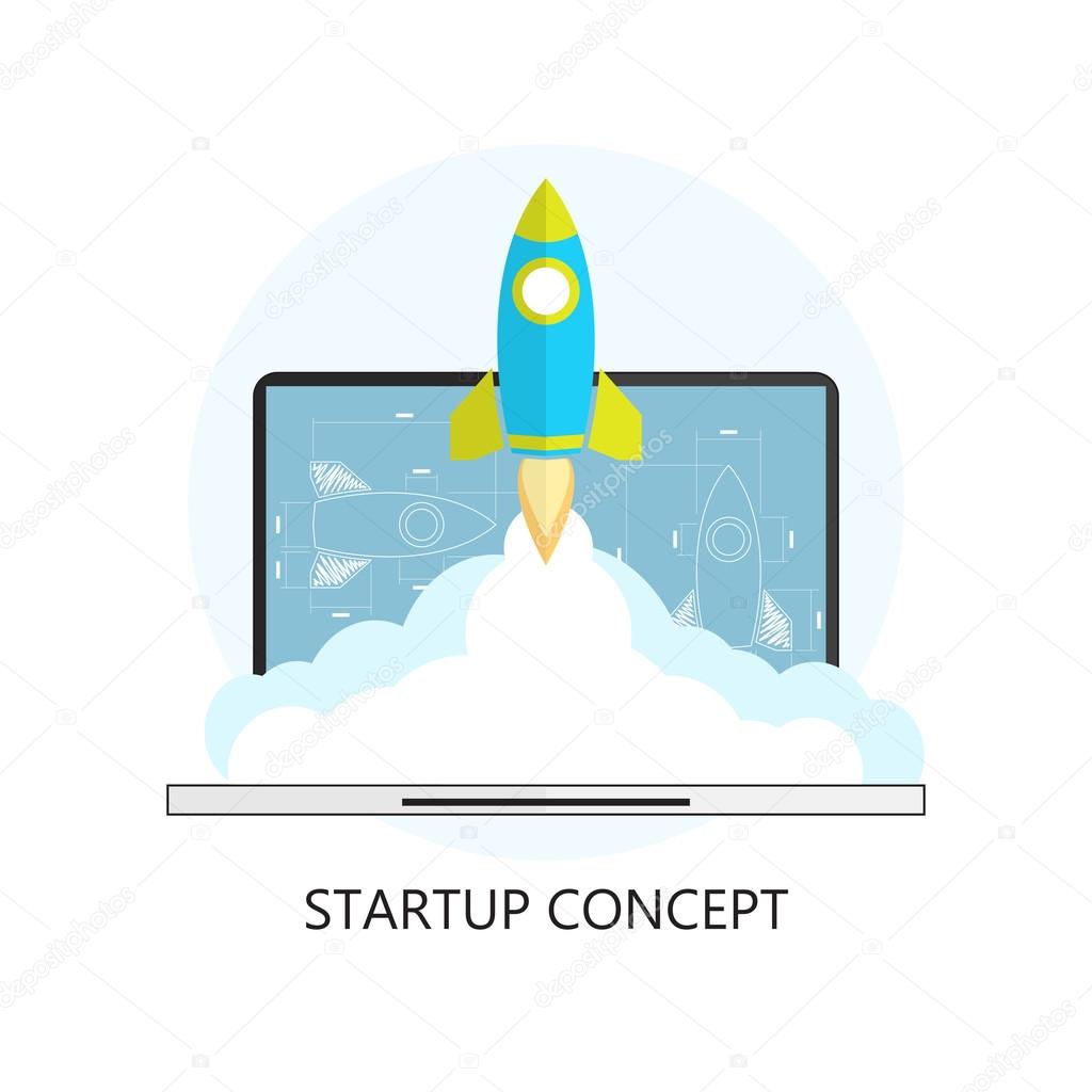 Flat rocket icon. Startup concept. Project development. Modern l