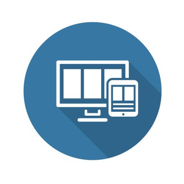 Tam olarak yanıt veren Web Tasarım simgesi. Düz tasarım. Uzun Gölge.