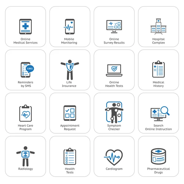 Conjunto de iconos médicos y de atención médica. Diseño plano . — Vector de stock