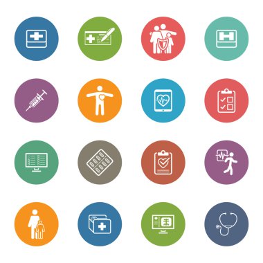 Tıbbi ve sağlık simgeler kümesi. Düz tasarım.