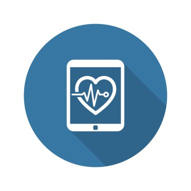 Kardiyogram ve Sağlık Hizmetleri simgesi. Düz tasarım. Uzun Gölge.