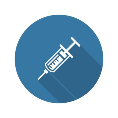 Aşılama ve Sağlık Hizmetleri simgesi. Düz tasarım. Uzun Gölge.