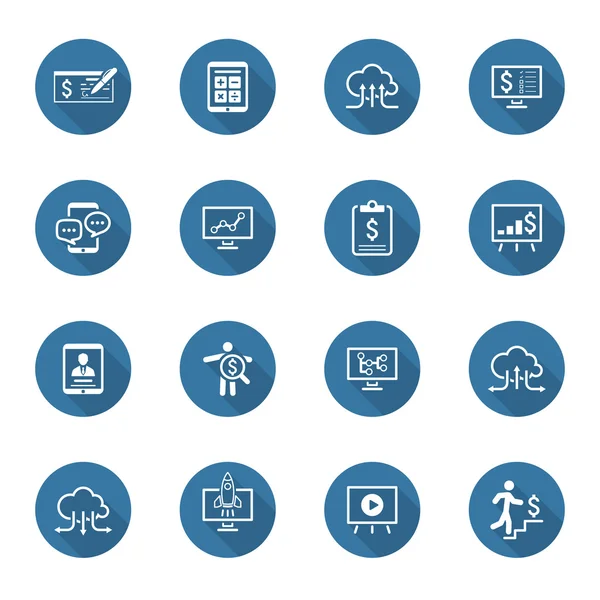 Business & Money Icons Set. Design plano. Sombra longa . —  Vetores de Stock