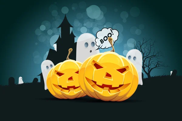 Fundo de Halloween com Abóbora e Fantasma —  Vetores de Stock