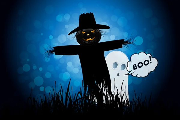 Halloween pozadí s Ghost a strašák — Stockový vektor
